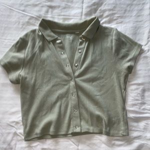 pacsun green button up sweater crop top